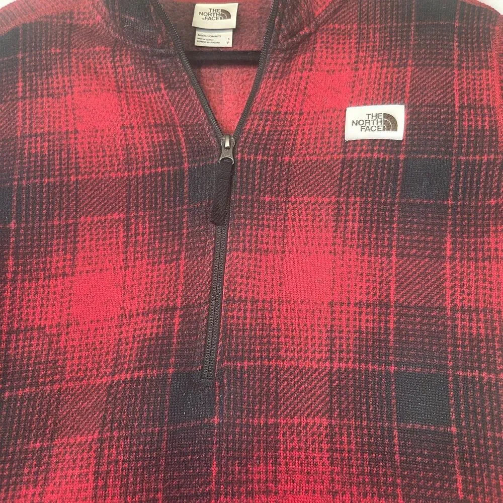 The North Face Plaid Quarter Zip Fleece Pullover Jacket Red Black Mens Small